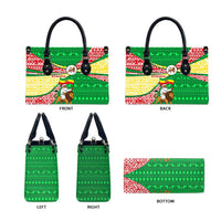 Ethiopia Christmas Leather Bag with Santa Riding Lion Ethiopian Flag Colors and Tribal Pattern Design - Wonder Print Shop