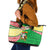 Ethiopia Christmas Leather Tote Bag with Santa Riding Lion Ethiopian Flag Colors and Tribal Pattern Design - Wonder Print Shop