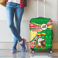 Ethiopia Christmas Luggage Cover with Santa Riding Lion Ethiopian Flag Colors and Tribal Pattern Design - Wonder Print Shop