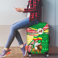 Ethiopia Christmas Luggage Cover with Santa Riding Lion Ethiopian Flag Colors and Tribal Pattern Design - Wonder Print Shop