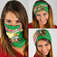 Ethiopia Christmas Neck Gaiter with Santa Riding Lion Ethiopian Flag Colors and Tribal Pattern Design - Wonder Print Shop