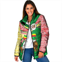 Ethiopia Christmas Padded Jacket with Santa Riding Lion Ethiopian Flag Colors and Tribal Pattern Design - Wonder Print Shop