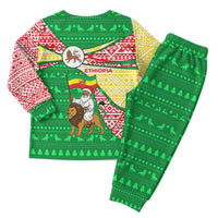 Ethiopia Christmas Pajama Set with Santa Riding Lion Ethiopian Flag Colors and Tribal Pattern Design - Wonder Print Shop