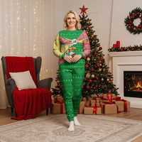 Ethiopia Christmas Pajama Set with Santa Riding Lion Ethiopian Flag Colors and Tribal Pattern Design - Wonder Print Shop