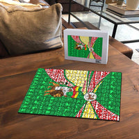 Ethiopia Christmas Puzzle with Santa Riding Lion Ethiopian Flag Colors and Tribal Pattern Design - Wonder Print Shop