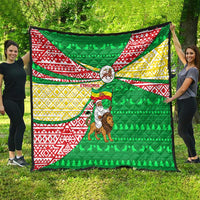 Ethiopia Christmas Quilt with Santa Riding Lion Ethiopian Flag Colors and Tribal Pattern Design - Wonder Print Shop