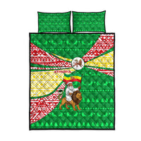 Ethiopia Christmas Quilt Bed Set with Santa Riding Lion Ethiopian Flag Colors and Tribal Pattern Design - Wonder Print Shop