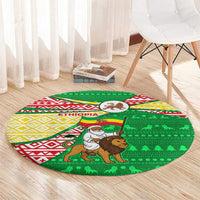 Ethiopia Christmas Round Carpet with Santa Riding Lion Ethiopian Flag Colors and Tribal Pattern Design - Wonder Print Shop