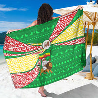 Ethiopia Christmas Sarong with Santa Riding Lion Ethiopian Flag Colors and Tribal Pattern Design - Wonder Print Shop