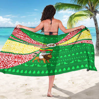 Ethiopia Christmas Sarong with Santa Riding Lion Ethiopian Flag Colors and Tribal Pattern Design - Wonder Print Shop