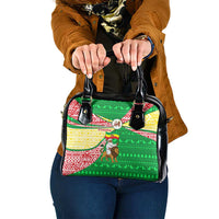 Ethiopia Christmas Shoulder Handbag with Santa Riding Lion Ethiopian Flag Colors and Tribal Pattern Design - Wonder Print Shop