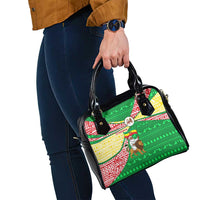 Ethiopia Christmas Shoulder Handbag with Santa Riding Lion Ethiopian Flag Colors and Tribal Pattern Design - Wonder Print Shop