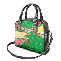 Ethiopia Christmas Shoulder Handbag with Santa Riding Lion Ethiopian Flag Colors and Tribal Pattern Design - Wonder Print Shop
