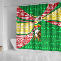 Ethiopia Christmas Shower Curtain with Santa Riding Lion Ethiopian Flag Colors and Tribal Pattern Design - Wonder Print Shop