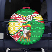 Ethiopia Christmas Spare Tire Cover with Santa Riding Lion Ethiopian Flag Colors and Tribal Pattern Design - Wonder Print Shop