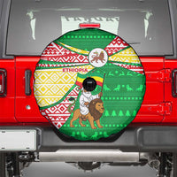 Ethiopia Christmas Spare Tire Cover with Santa Riding Lion Ethiopian Flag Colors and Tribal Pattern Design - Wonder Print Shop