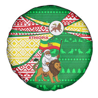 Ethiopia Christmas Spare Tire Cover with Santa Riding Lion Ethiopian Flag Colors and Tribal Pattern Design - Wonder Print Shop