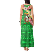 Ethiopia Christmas Tank Maxi Dress with Santa Riding Lion Ethiopian Flag Colors and Tribal Pattern Design - Wonder Print Shop