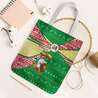 Ethiopia Christmas Tote Bag with Santa Riding Lion Ethiopian Flag Colors and Tribal Pattern Design - Wonder Print Shop