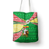 Ethiopia Christmas Tote Bag with Santa Riding Lion Ethiopian Flag Colors and Tribal Pattern Design - Wonder Print Shop