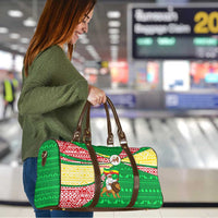 Ethiopia Christmas Travel Bag with Santa Riding Lion Ethiopian Flag Colors and Tribal Pattern Design - Wonder Print Shop