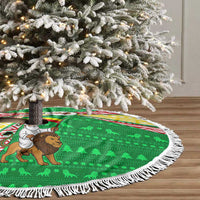 Ethiopia Christmas Tree Skirt with Santa Riding Lion Ethiopian Flag Colors and Tribal Pattern Design - Wonder Print Shop