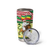 Ethiopia Christmas Tumbler Cup with Santa Riding Lion Ethiopian Flag Colors and Tribal Pattern Design - Wonder Print Shop