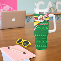 Ethiopia Christmas Tumbler With Handle with Santa Riding Lion Ethiopian Flag Colors and Tribal Pattern Design - Wonder Print Shop