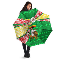 Ethiopia Christmas Umbrella with Santa Riding Lion Ethiopian Flag Colors and Tribal Pattern Design - Wonder Print Shop