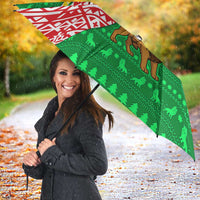 Ethiopia Christmas Umbrella with Santa Riding Lion Ethiopian Flag Colors and Tribal Pattern Design - Wonder Print Shop