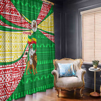 Ethiopia Christmas Window Curtain with Santa Riding Lion Ethiopian Flag Colors and Tribal Pattern Design - Wonder Print Shop