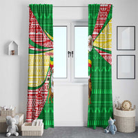 Ethiopia Christmas Window Curtain with Santa Riding Lion Ethiopian Flag Colors and Tribal Pattern Design - Wonder Print Shop