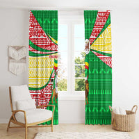 Ethiopia Christmas Window Curtain with Santa Riding Lion Ethiopian Flag Colors and Tribal Pattern Design - Wonder Print Shop