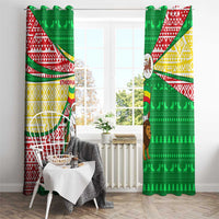 Ethiopia Christmas Window Curtain with Santa Riding Lion Ethiopian Flag Colors and Tribal Pattern Design - Wonder Print Shop