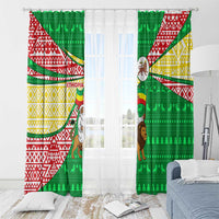 Ethiopia Christmas Window Curtain with Santa Riding Lion Ethiopian Flag Colors and Tribal Pattern Design - Wonder Print Shop