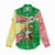 Ethiopia Christmas Women Casual Shirt with Santa Riding Lion Ethiopian Flag Colors and Tribal Pattern Design - Wonder Print Shop