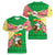 Ethiopia Christmas Women V-Neck T-Shirt with Santa Riding Lion Ethiopian Flag Colors and Tribal Pattern Design - Wonder Print Shop