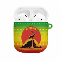 Ethiopia Christmas AirPods Case with Mountain Gazelle Sunset Ethiopian Flag Colors and Tribal Pattern Design - Wonder Print Shop
