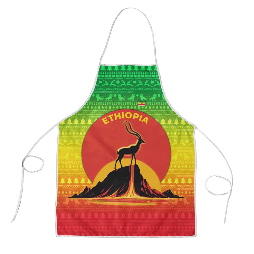 Ethiopia Christmas Apron with Mountain Gazelle Sunset Ethiopian Flag Colors and Tribal Pattern Design - Wonder Print Shop