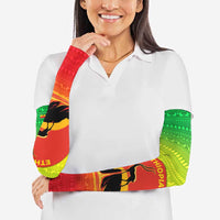 Ethiopia Christmas Arm Sleeves with Mountain Gazelle Sunset Ethiopian Flag Colors and Tribal Pattern Design - Wonder Print Shop