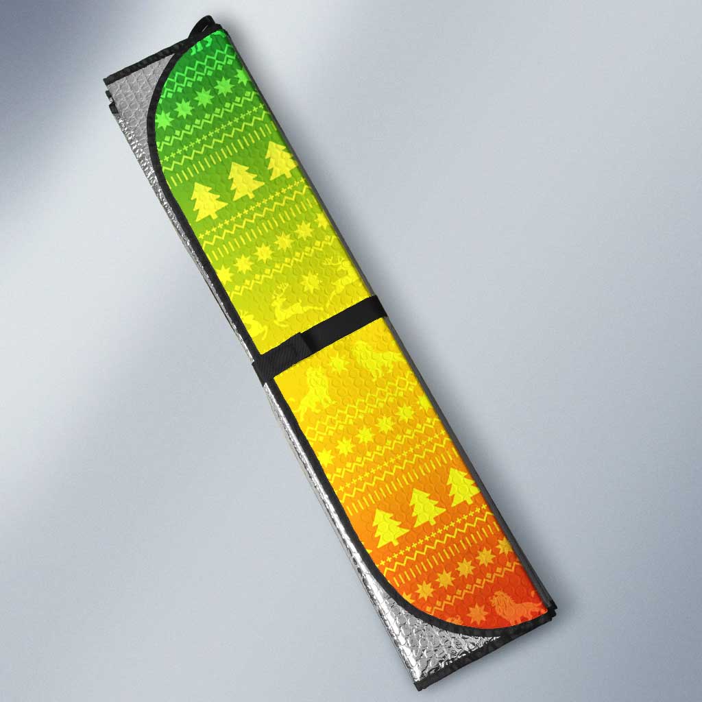 Ethiopia Christmas Auto Sun Shade with Mountain Gazelle Sunset Ethiopian Flag Colors and Tribal Pattern Design - Wonder Print Shop