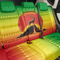 Ethiopia Christmas Back Car Seat Cover with Mountain Gazelle Sunset Ethiopian Flag Colors and Tribal Pattern Design - Wonder Print Shop