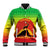 Ethiopia Christmas Baseball Jacket with Mountain Gazelle Sunset Ethiopian Flag Colors and Tribal Pattern Design - Wonder Print Shop