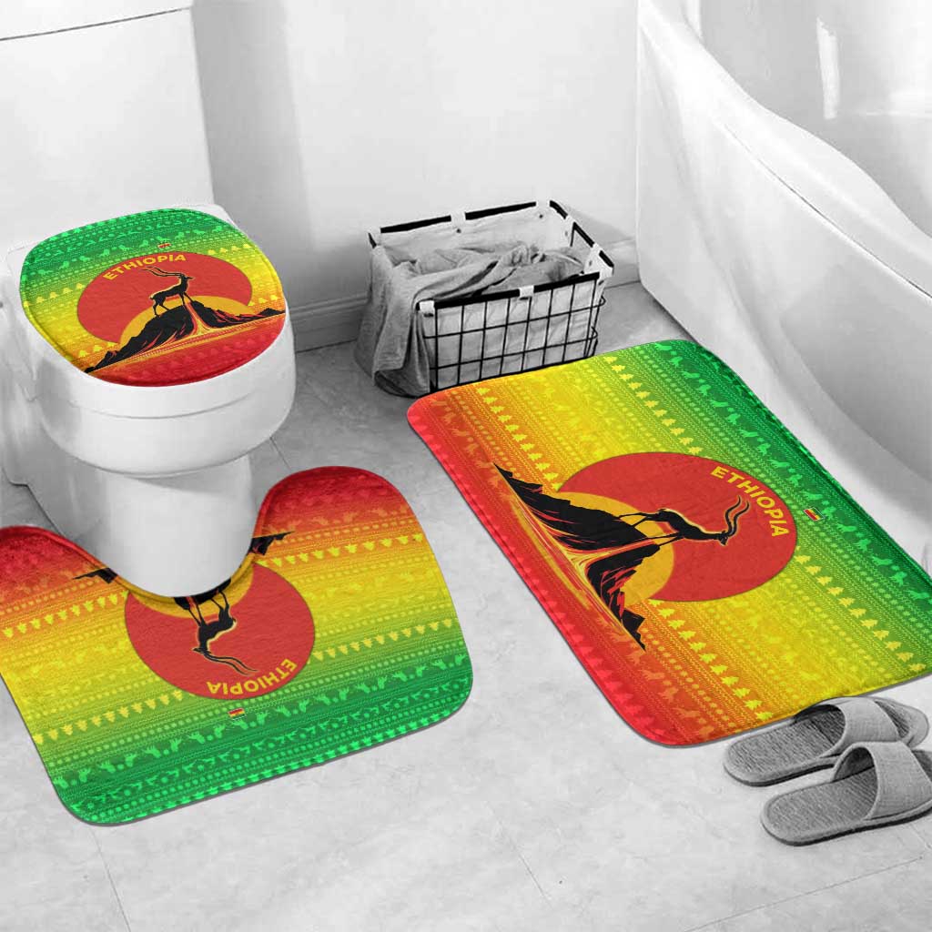Ethiopia Christmas Bathroom Set with Mountain Gazelle Sunset Ethiopian Flag Colors and Tribal Pattern Design - Wonder Print Shop