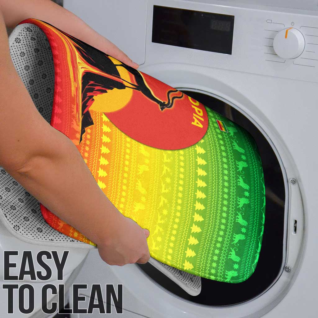 Ethiopia Christmas Bathroom Set with Mountain Gazelle Sunset Ethiopian Flag Colors and Tribal Pattern Design - Wonder Print Shop