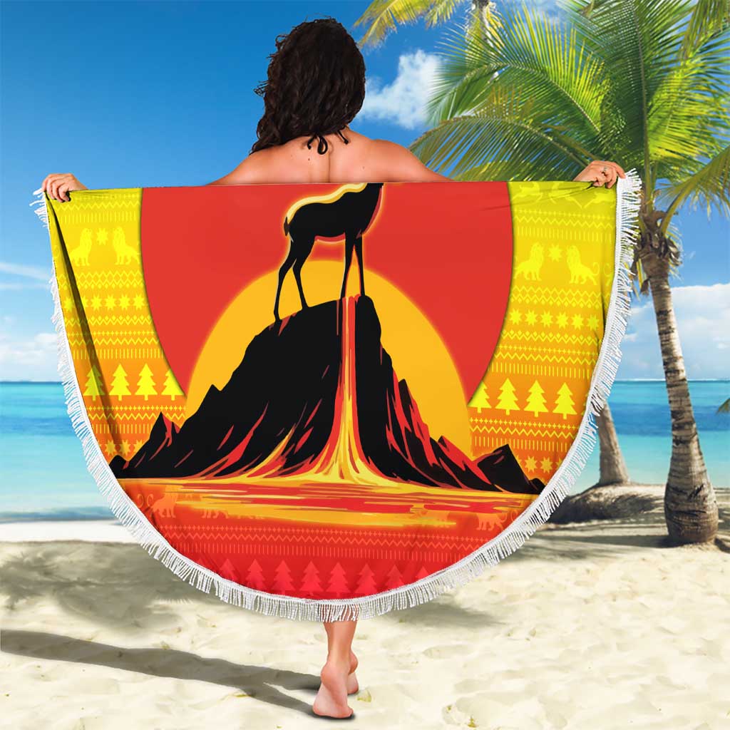 Ethiopia Christmas Beach Blanket with Mountain Gazelle Sunset Ethiopian Flag Colors and Tribal Pattern Design - Wonder Print Shop