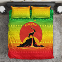 Ethiopia Christmas Bedding Set with Mountain Gazelle Sunset Ethiopian Flag Colors and Tribal Pattern Design - Wonder Print Shop
