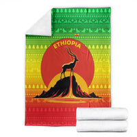Ethiopia Christmas Blanket with Mountain Gazelle Sunset Ethiopian Flag Colors and Tribal Pattern Design - Wonder Print Shop