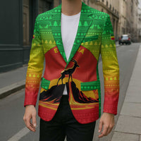 Ethiopia Christmas Blazer with Mountain Gazelle Sunset Ethiopian Flag Colors and Tribal Pattern Design - Wonder Print Shop
