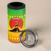 Ethiopia Christmas 4 in 1 Can Cooler Tumbler with Mountain Gazelle Sunset Ethiopian Flag Colors and Tribal Pattern Design - Wonder Print Shop